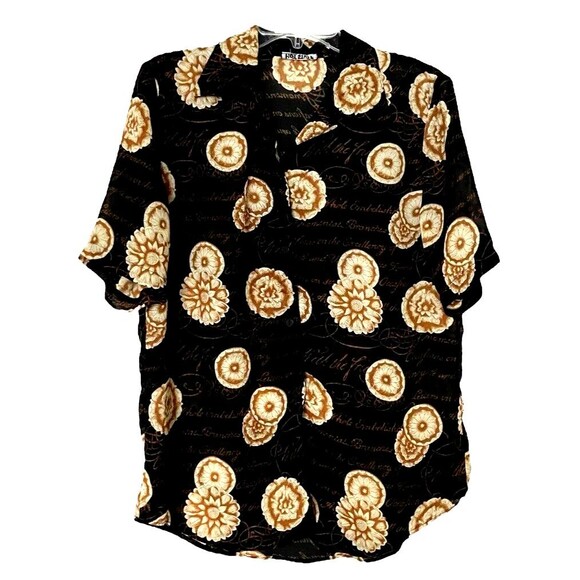 Hot Stuff Women' Blouse Button Shirt Short Sleeve Black Floral USA Size Large - Picture 1 of 5